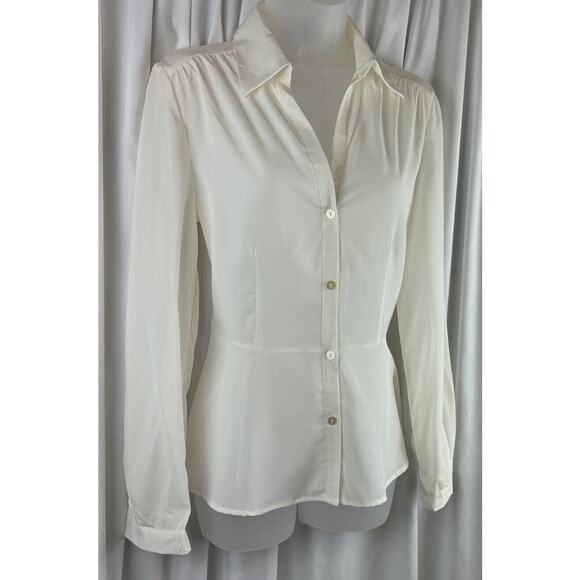 Willi Smith Peplum Button Up Collared Blouse Ivory S academia work 65-37 - Picture 2 of 13